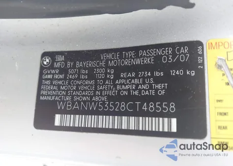 2008 BMW 550I z USA, uszkodzony, nr VIN WBANW53528CT48558